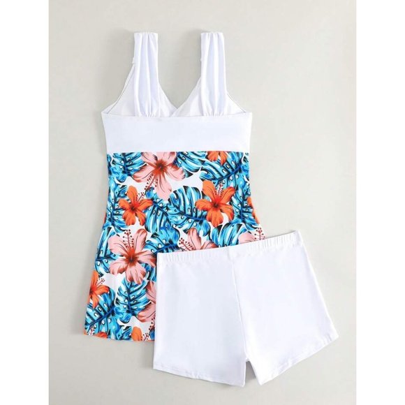 NEW Tropical Floral Print Swimdress With Shorts S - Picture 4 of 7